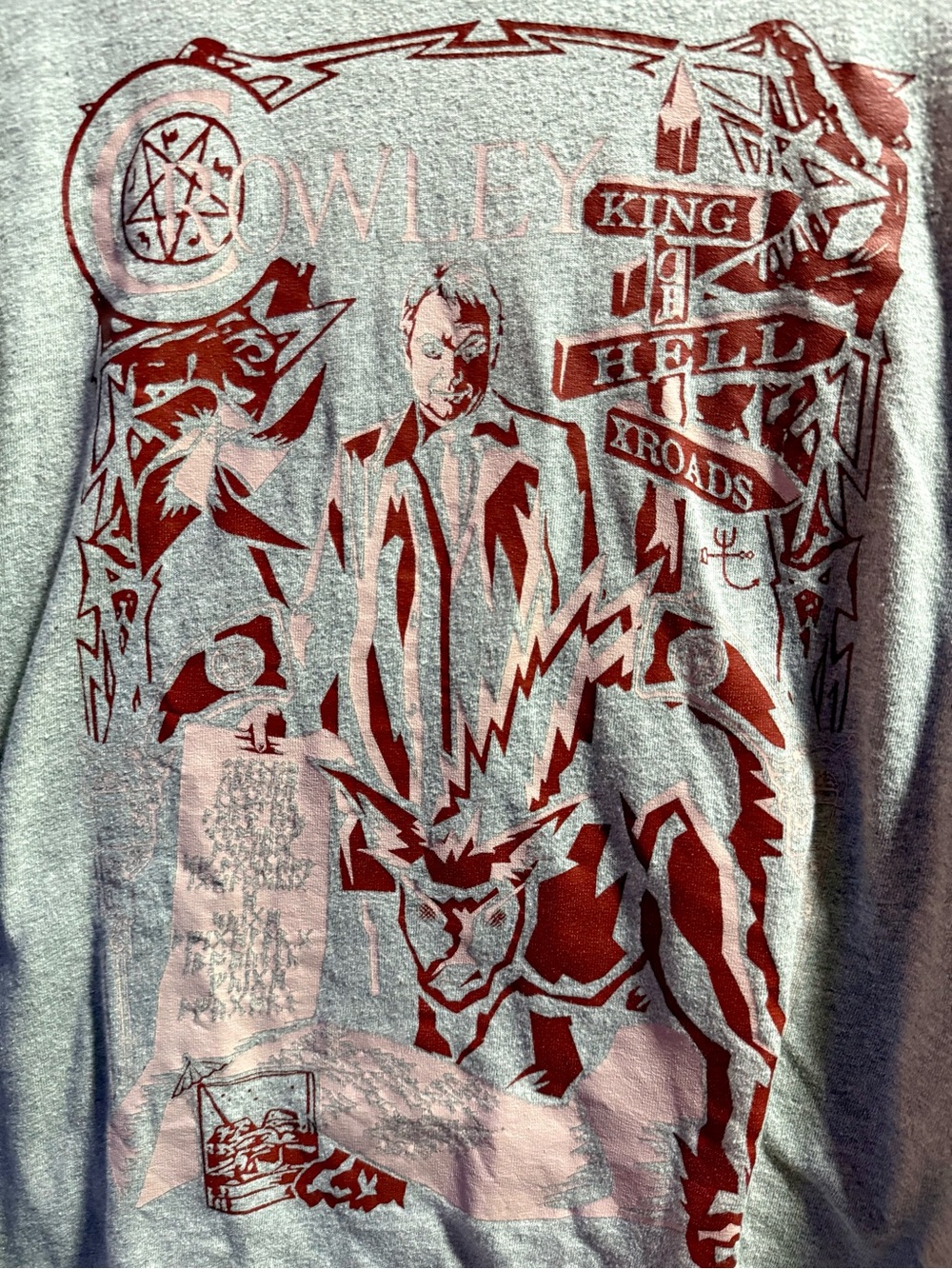 CROWLEY King of Hell Supernatural Grey T-shirt Size XL